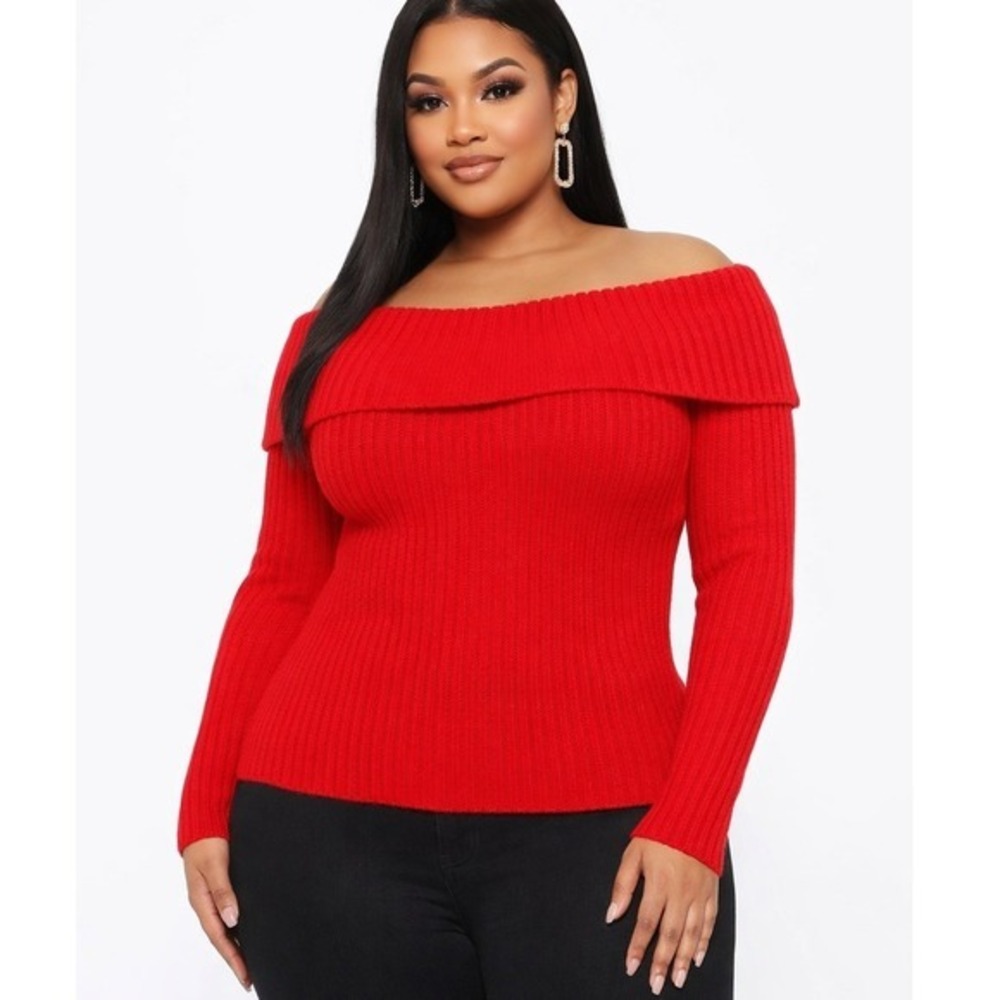 Cosmic Blue‎ Love Kaia Off The Shoulder Pullover Women 1X Red NWT